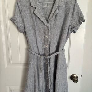 Quince Linen Gray Cuffed Sleeve Midi Dress